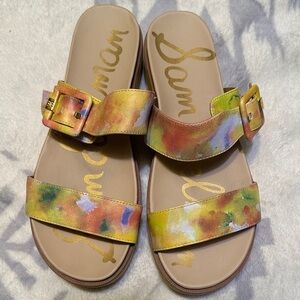 Sam Edelman Yellow Multicolor Slip on Buckle Sandals size 8